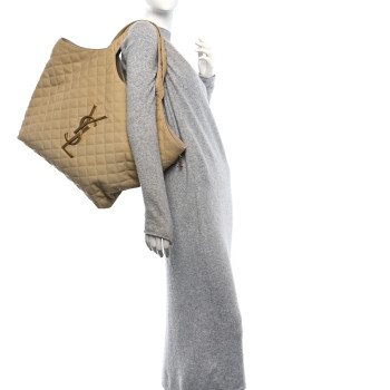 SAINT LAURENT Nubuck Suede Quilted Maxi Icare Shopping Tote Beige