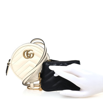 GUCCI Calfskin Matelasse GG Marmont Round Coin Purse And Key Case White Black