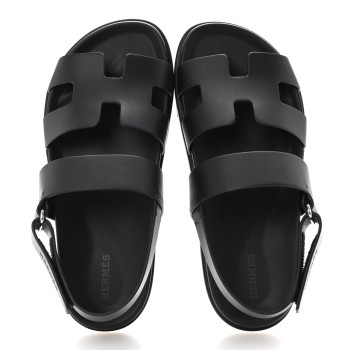 HERMES Calfskin Womens Genius Sandals 38.5 Black