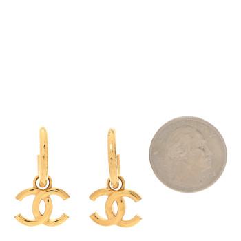 CHANEL CC Hoop Drop Earrings Gold