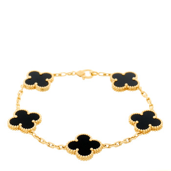 VAN CLEEF & ARPELS 18K Yellow Gold Black Onyx 5 Motifs Vintage Alhambra Bracelet