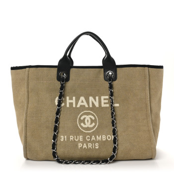 CHANEL Canvas Medium Deauville Tote Beige Black