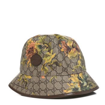 GUCCI GG Supreme Monogram Azalea Calfskin Dusty Carnation Retro Interlocking G Bucket Hat S Beige Ebony Multicolor