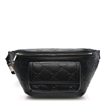 GUCCI Calfskin GG Tennis Embossed Pocket Belt Bag Black