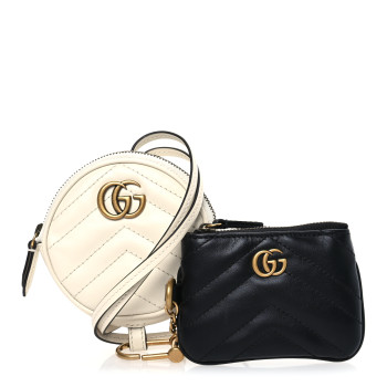 GUCCI Calfskin Matelasse GG Marmont Round Coin Purse And Key Case White Black