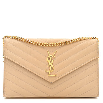 SAINT LAURENT Grain De Poudre Matelasse Chevron Monogram Chain Wallet Nude Powder
