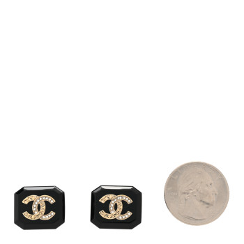 CHANEL Enamel Strass CC Earrings Black