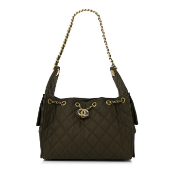 CHANEL Canvas Quilted Small Chanel 25 Handbag Khaki
