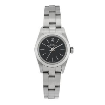 ROLEX Stainless Steel 24mm Oyster Perpetual Watch Black 76080