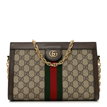 GUCCI GG Supreme Monogram Web Small Ophidia Chain Shoulder Bag Brown