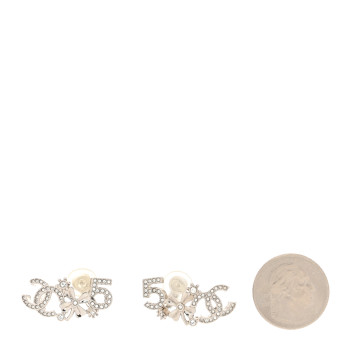 CHANEL Crystal Star 5 CC Earrings Silver