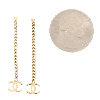 CHANEL CC Long Drop Earrings Gold