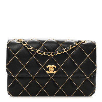 CHANEL Calfskin Quilted Contrast Stitch Medium Flap Black