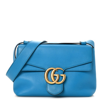 GUCCI Cellarius Calfskin GG Marmont Shoulder Bag Turquoise