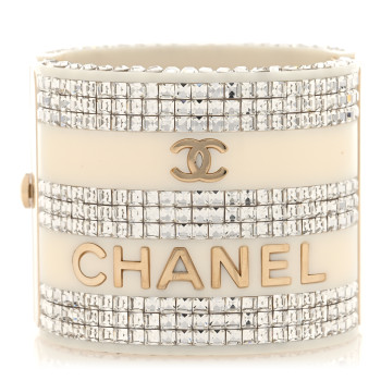 CHANEL Resin Crystal CC La Pausa Cuff Beige
