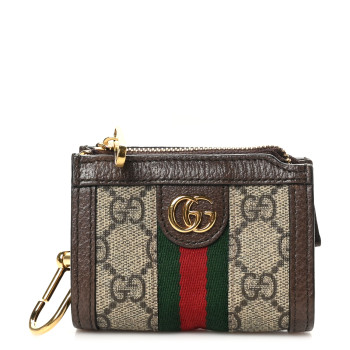 GUCCI GG Supreme Monogram Web Ophidia Card Case Beige New Acero