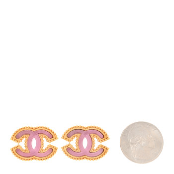 CHANEL Enamel CC Earrings Gold Pink