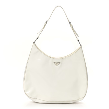 PRADA Spazzolato Maxi Cleo Adjustable Strap Shoulder Bag White