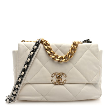 CHANEL Lambskin Quilted Large Chanel 19 Flap White