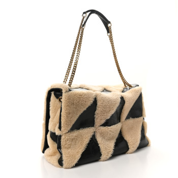 SAINT LAURENT Calfskin Shearling Patchwork Monogram Giant Jamie Black Beige
