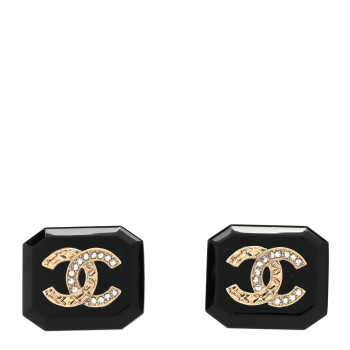 CHANEL Enamel Strass CC Earrings Black
