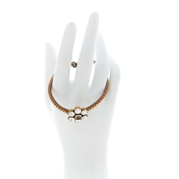 GUCCI Metal Crystal Flower GG Bracelet Gold