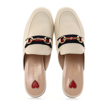 GUCCI Malaga Kid Web Womens Princetown Slippers 35.5 Mystic White