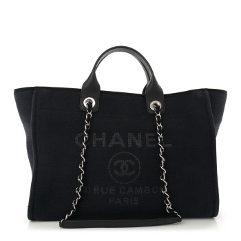 CHANEL Mixed Fibers Medium Deauville Tote Dark Blue