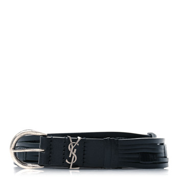 SAINT LAURENT Vegetable Tanned Calfskin Monogram Croissant De Lune Belt 100 40 Black
