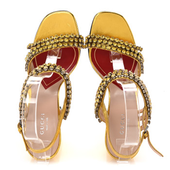 GUCCI Nappa Silk Crystal Bertie High Heel Sandals 37.5 Gold