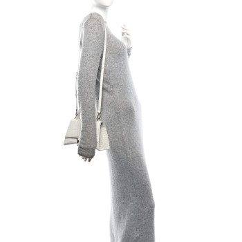 BALENCIAGA Shiny Calfskin Crocodile Embossed Small Hourglass Top Handle Bag Optic White