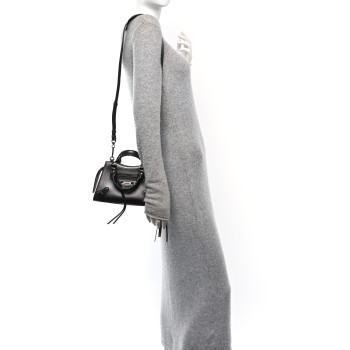 BALENCIAGA Smooth Calfskin Neo Classic Black Hardware Mini City Gunmetal