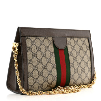 GUCCI GG Supreme Monogram Web Small Ophidia Chain Shoulder Bag Brown