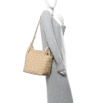 BOTTEGA VENETA Lambskin Maxi Intrecciato Bowling Cassette Shoulder Bag Porridge