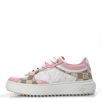 LOUIS VUITTON Monogram Embossed Calfskin Damier Azur Time Out Sneakers 36 Rose Clair Pink