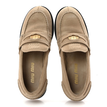 MIU MIU Suede Penny Loafers 36 Ecru