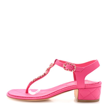 CHANEL Lambskin Chain CC Logo Thong Sandals 36 Fuchsia