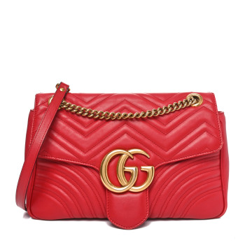 GUCCI Calfskin Matelasse Medium GG Marmont Shoulder Bag Hibiscus Red