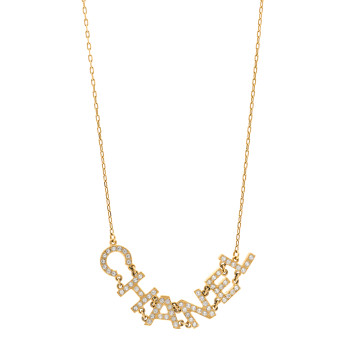 CHANEL Metal Crystal Logo Letters Choker Necklace Gold