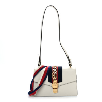 GUCCI Calfskin Small Sylvie Shoulder Bag Off White