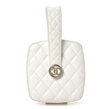 CHANEL Lambskin Minaudiere Vanity With Handle White