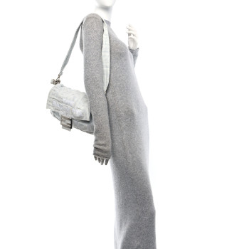 FENDI X MARC JACOBS Bleached Denim Logo Maxi Baguette Off White