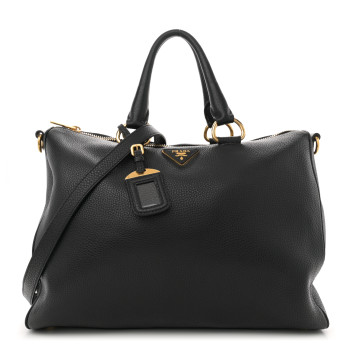 PRADA Vitello Daino Bauletto Tote Black