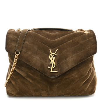 SAINT LAURENT Suede Y Quilted Monogram Medium Loulou Chain Satchel Seaweed