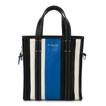 BALENCIAGA Agneau Arena Multicolore XS Bazar Shopper Tote Bleu White Black