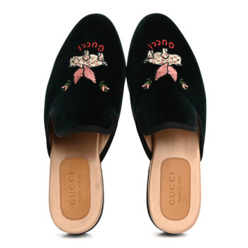 GUCCI Velluto Marmara Mens Flying Pigs Mules 9 Verde Black