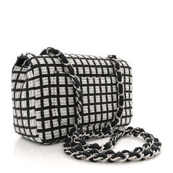 CHANEL Ribbon Tweed Mini Rectangular Flap Black Ivory