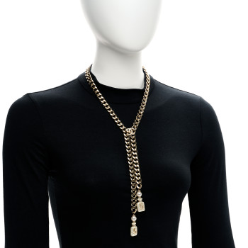 CHANEL Pearl Resin Crystal CC No 5 Perfume Bottle Chain Gold