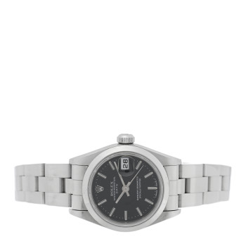 ROLEX Stainless Steel 26mm Oyster Perpetual Date Watch Black 69160