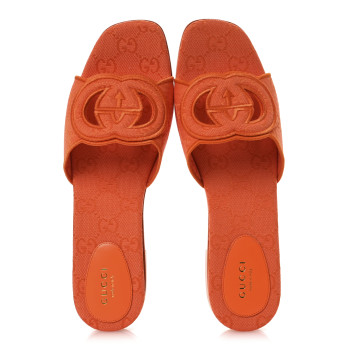 GUCCI Canvas Interlocking G Cut Out Slide Sandals 40 Orange